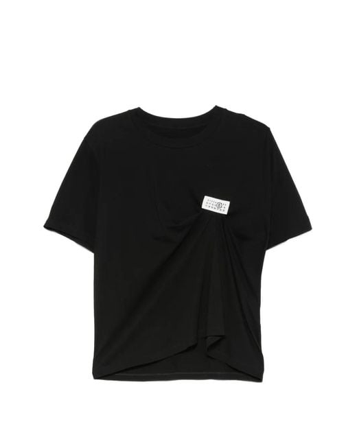 MM6 by Maison Margiela Black Logo-Patch Gathered T-Shirt