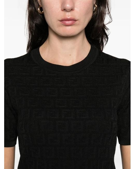 Top Con Motivo De Manga Corta Fendi de color Black