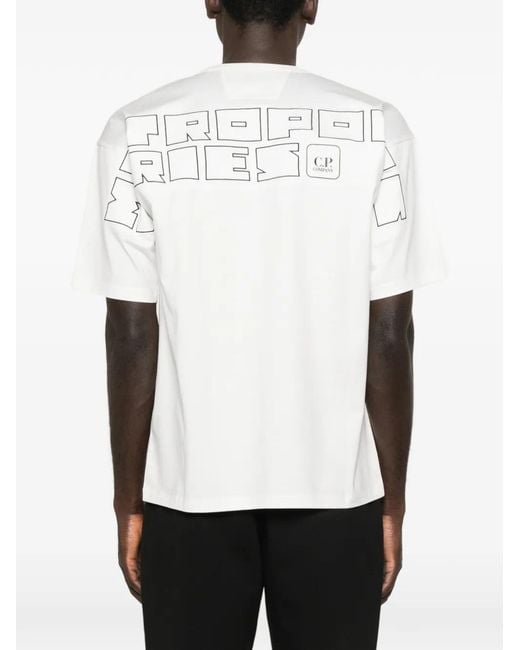 C P Company White Graphic-Print Short-Sleeve T-Shirt for men