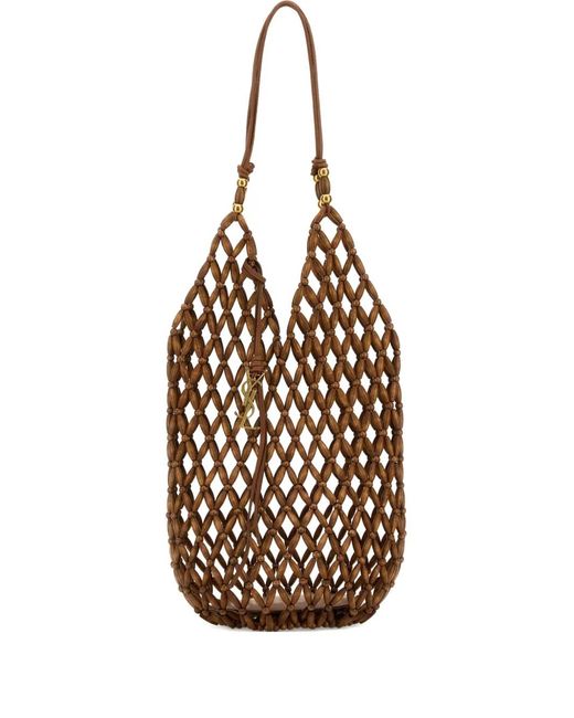 Saint Laurent White Supple Woven Basket Bag