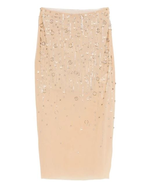 Patrizia Pepe Natural Jeweled Midi Skirt