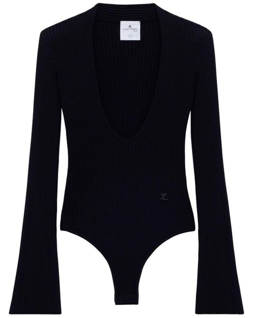 Courreges Black Ribbed-knit Bodysuit
