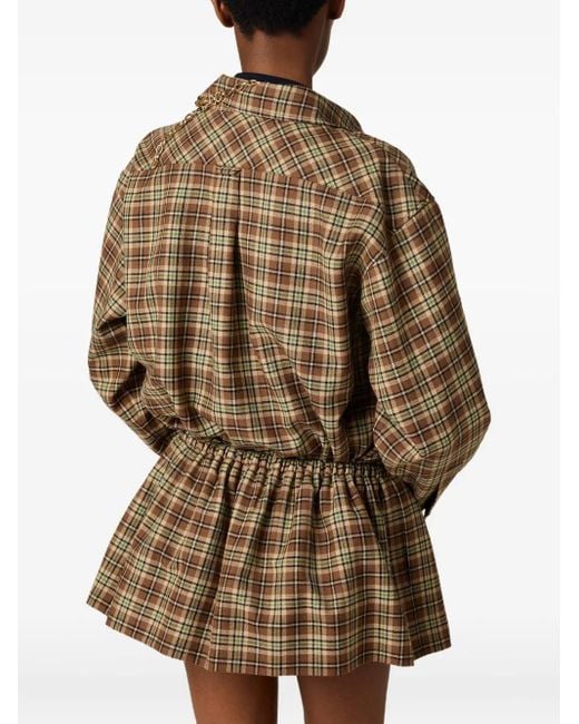 Miu Miu Geruite Blouse Met Drukknoopsluiting in het Natural