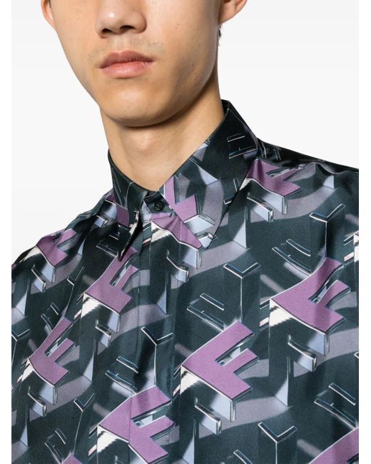 Camisa Con Estampado Block Fendi de hombre de color Blue