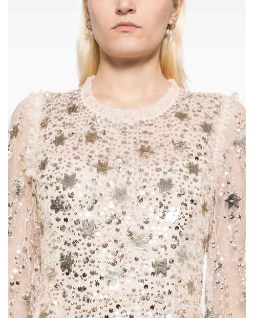 Vestido de fiesta Shooting Stars de manga larga Needle & Thread de color Natural