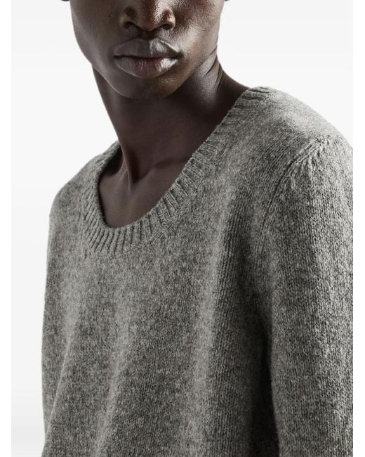 Prada Gray Shetland Wool Scoop-Neck Sweater for men