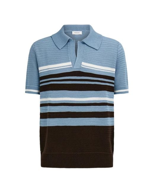 Ferragamo Blue Cotton Knit Polo Shirt for men