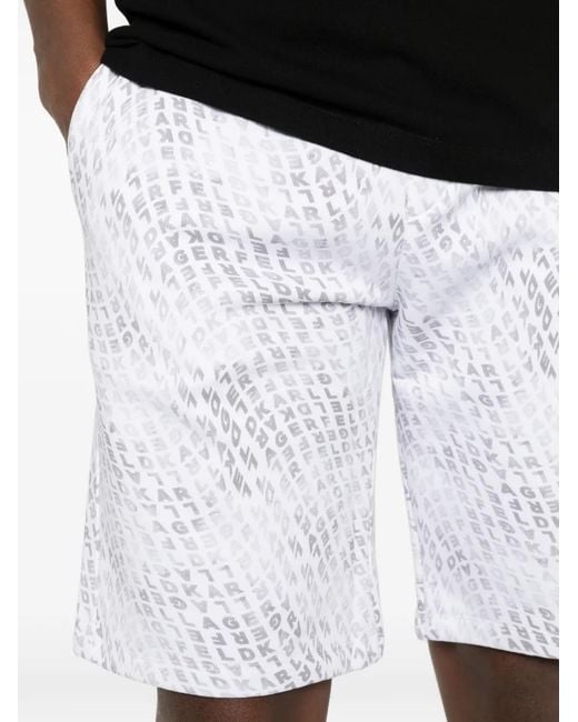 Karl Lagerfeld White Logo-Pattern Drawstring Shorts for men