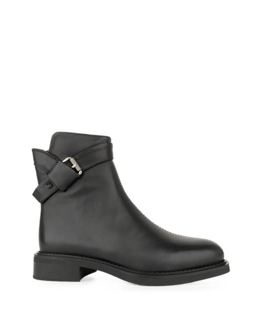 Linda Baumann Black Buckle-Strap Leather Ankle Boots