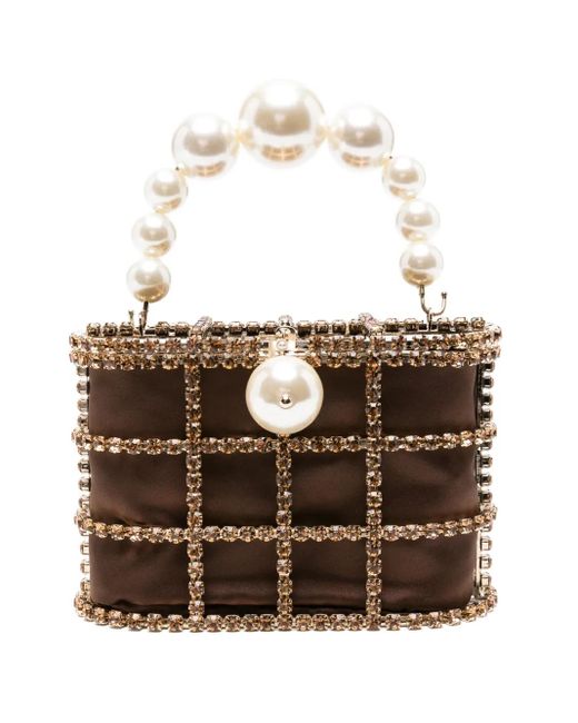 Rosantica Brown Mini Holli Crystal-Embellished Bucket Bag