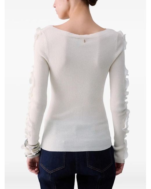 Liu Jo White Ruffled Openwork Sweater