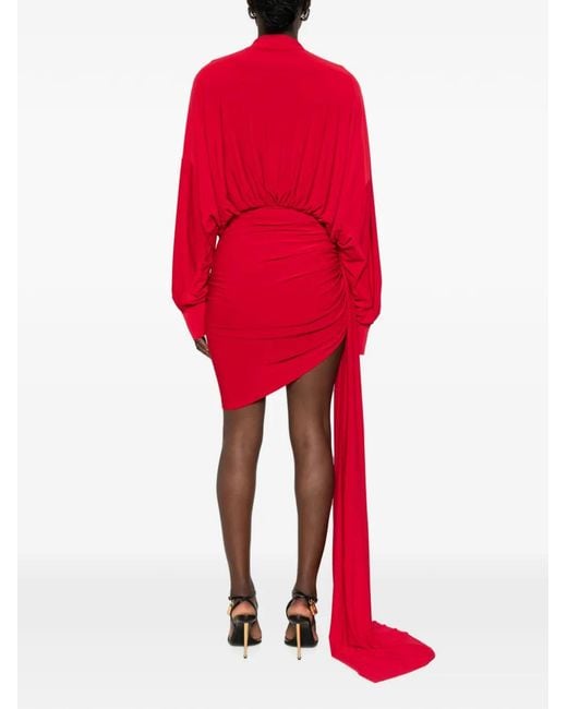 Norma Kamali Red Bow-Detail Draped Asymmetric Mini Dress