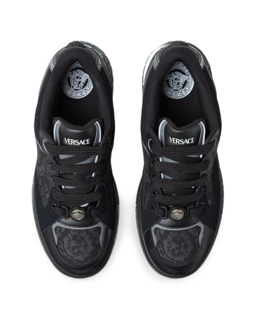 Versace Black Biggie Basket Jacquard Leather Sneakers for men