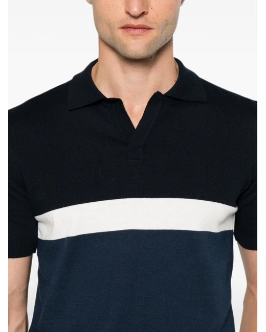 Jeordie's Blue Colour-Block Short-Sleeve V-Neck Cotton Shirt for men