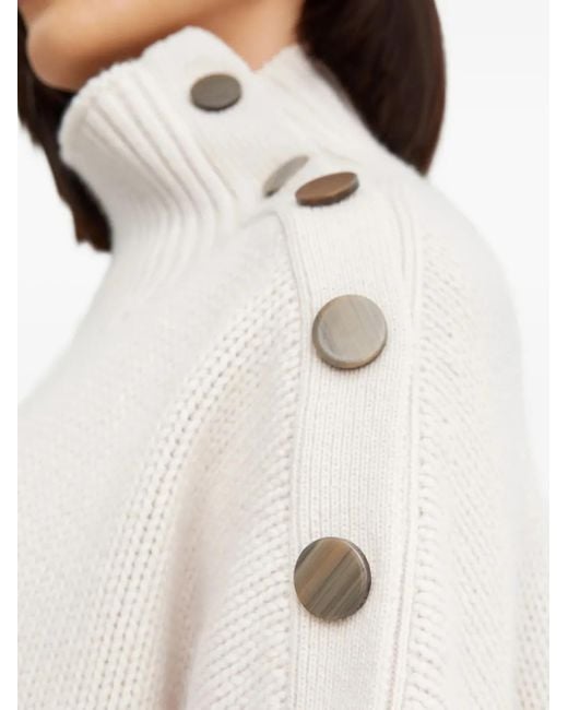 Yves Salomon White Button Turtleneck Sweater