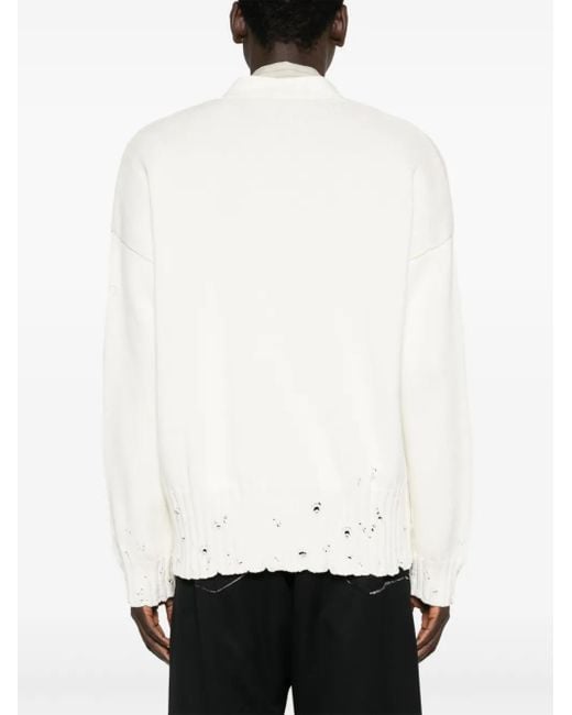 Marni White Distressed Cotton Knit Cardigan for men