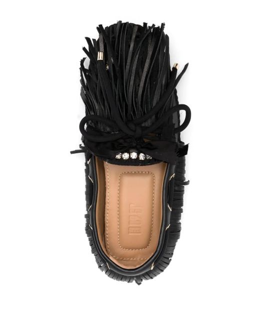 13 09 SR Black Puli Fringe-Detail Leather Loafers