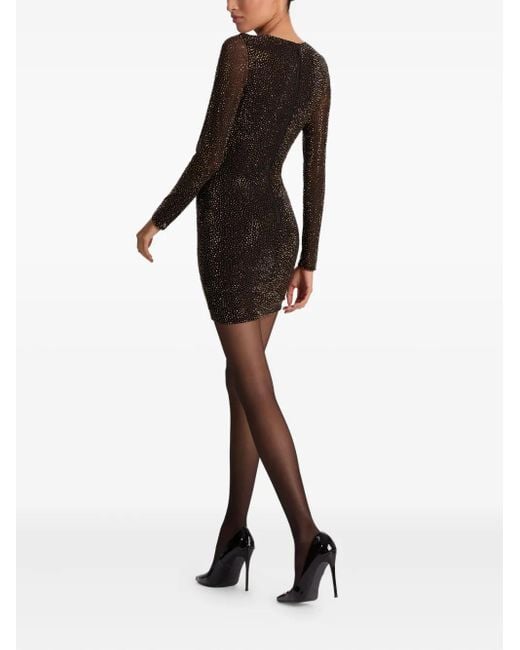 Alice + Olivia Black Verziertes Delora Minikleid mit langen Ärmeln