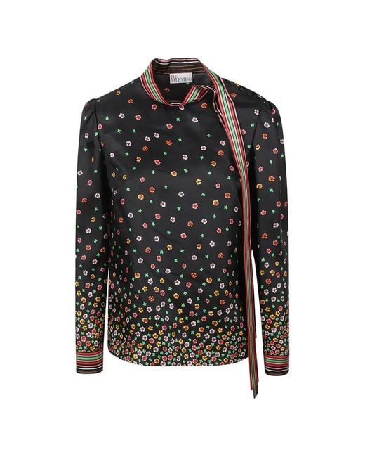 Valentino Garavani Black Floral Tie-Neck Shirt