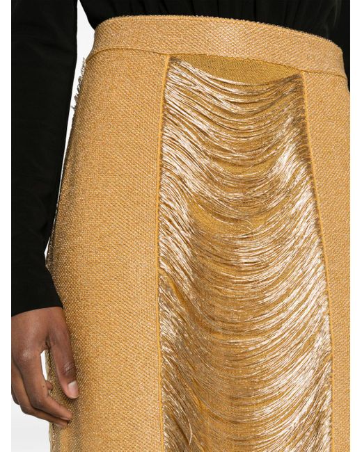 Alexander McQueen Metallic Fringed Pencil Skirt