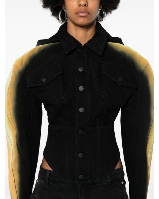 Mugler Black Corseted Gradient-effect Denim Jacket