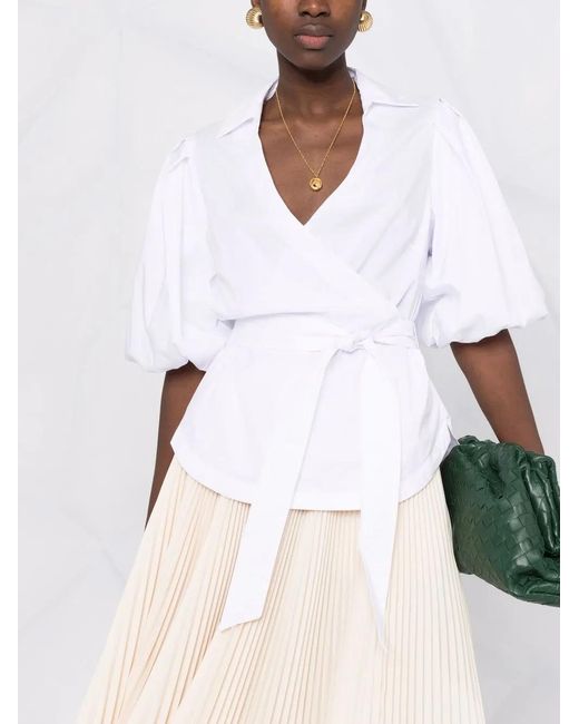 Jonathan Simkhai White V-Neck Wrap Blouse