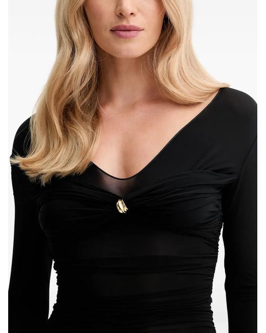 Elisabetta Franchi Black Ruched Midi Dress