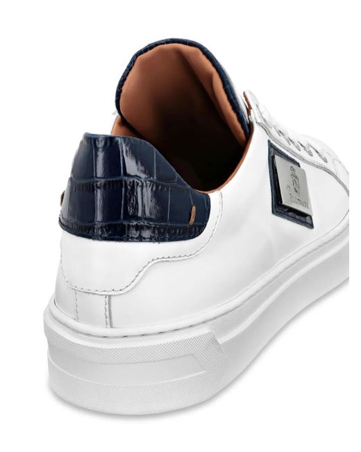Billionaire White Logo-Plaque Leather Sneakers for men
