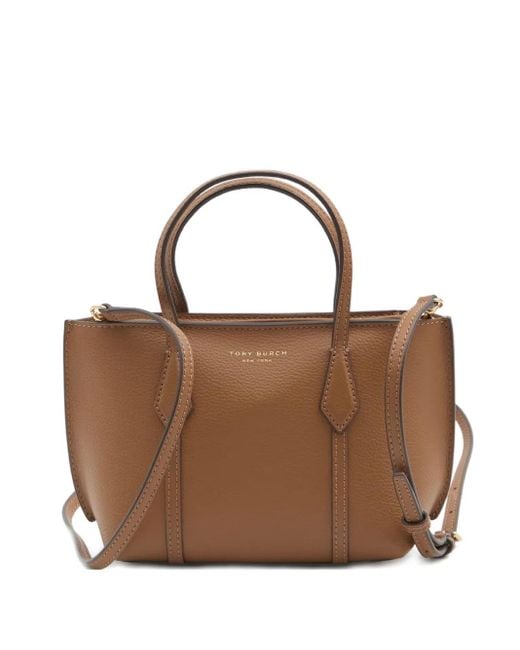 Tory Burch Perry Leren Mini-Shopper Met Rits in het Brown