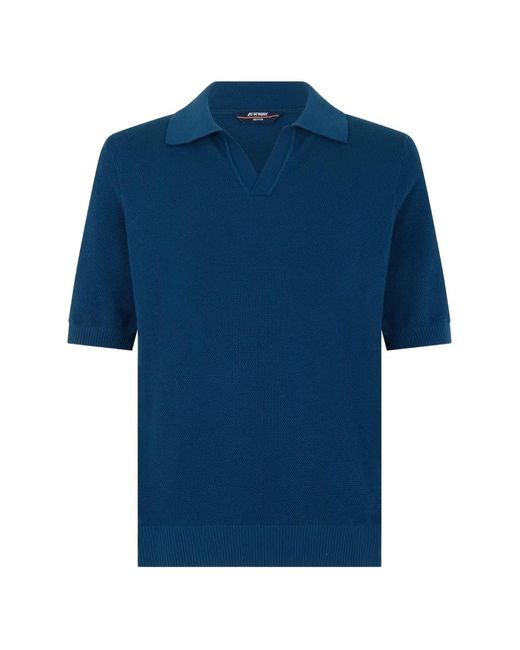 K-Way Blue Pleyr Fine-Knit Open-Collar T-Shirt for men