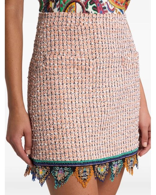 Etro Pink Fringed Tweed Mini Skirt