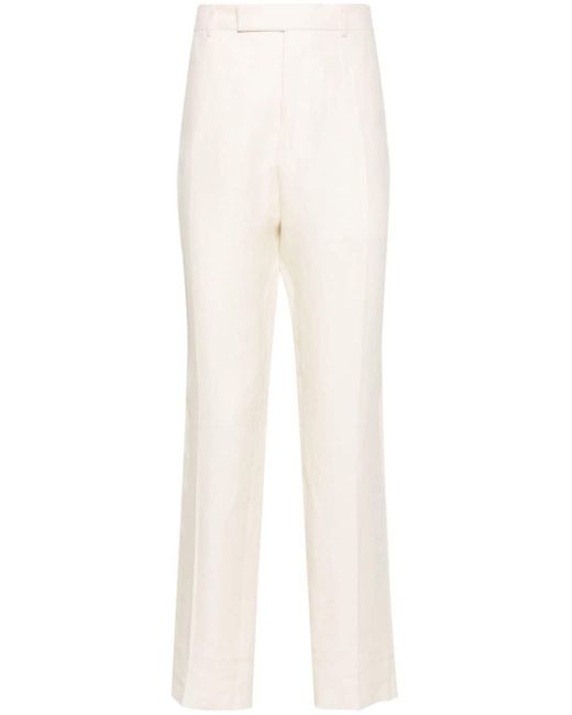 Zegna White Pleated Linen Tailored Trousers for men