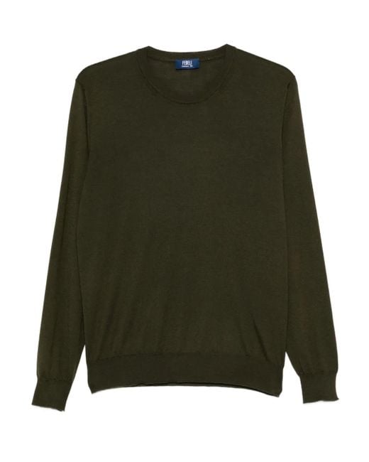 Fedeli Green Round-Neck Cashmere Sweater for men