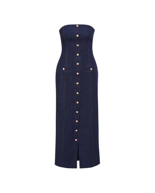 Florence & Fortitude Blue Buttoned Strapless Dress