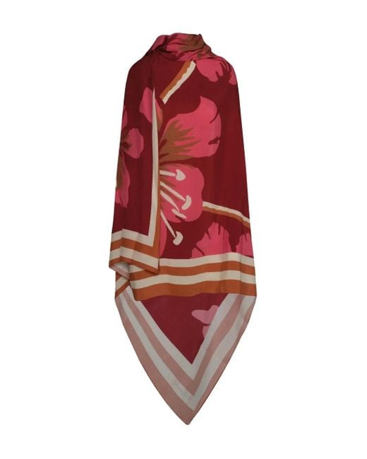 Johanna Ortiz Red Astromelia Floral-Print Silk Shawl