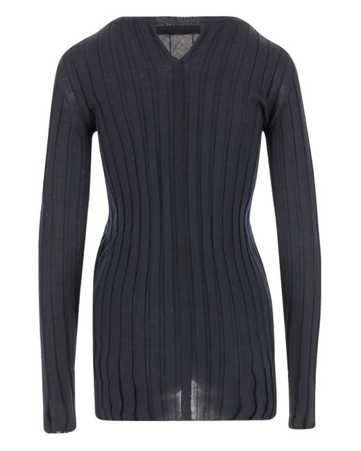 Carven Blue Ribbed Crew-Neck Sweater