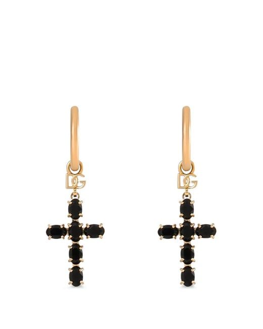 Dolce & Gabbana White Creole Earrings With Crystal Cross