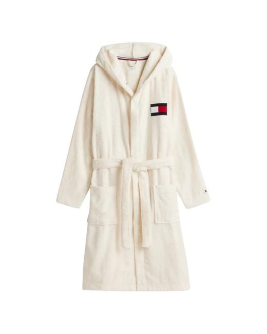 Tommy Hilfiger White Logo-Patch Hooded Bathrobe for men