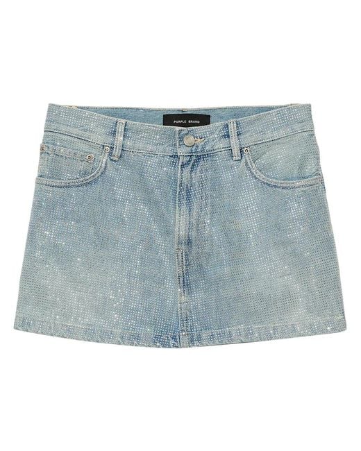Purple Brand Blue Rhinestone-Embellished Denim Miniskirt