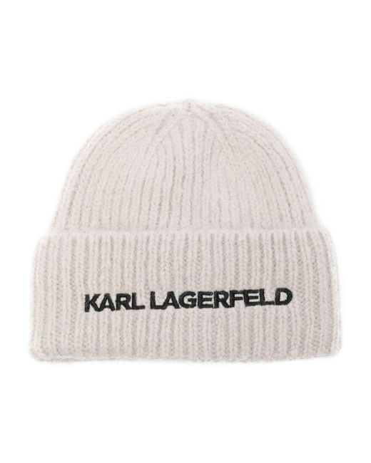 Karl Lagerfeld EmbroideredLogo Beanie Hat in White Lyst Australia