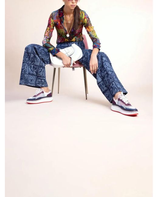 Chloé Green Graphic-Print Semi-Sheer Shirt