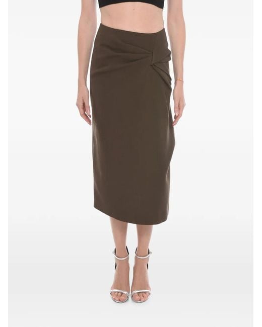 Rejina Pyo Brown Draped Midi Pencil Skirt