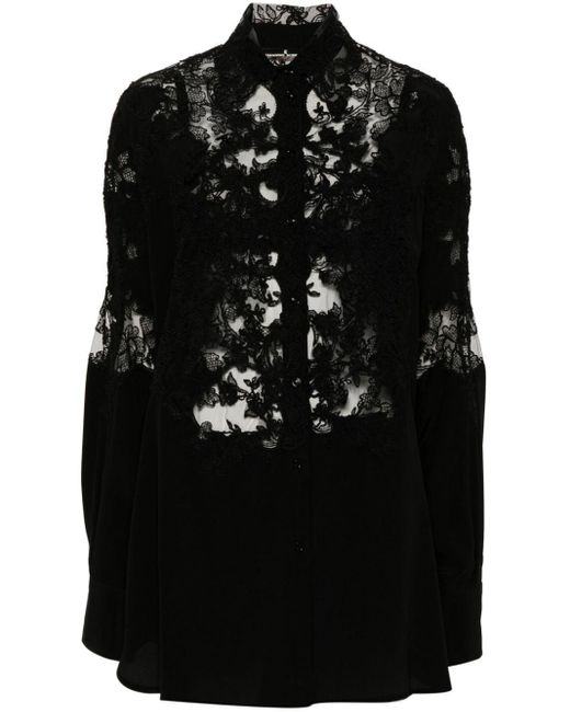 Ermanno Scervino Black Lace-panelled Silk Blouse