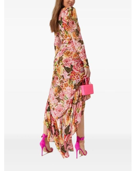 Bronx and Banco White Asymmetric V-Neck Floral Dress