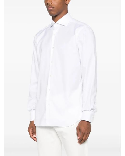 Barba Napoli White Long-Sleeve Button-Down Shirt for men