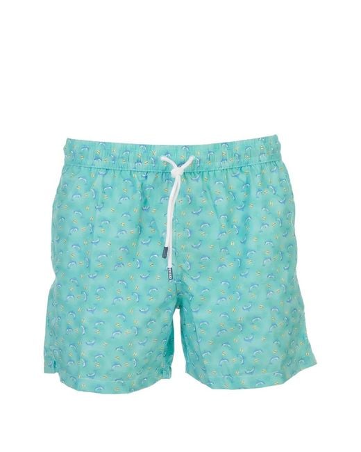 Fedeli Blue Short De Bain À Imprimé Dauphin for men