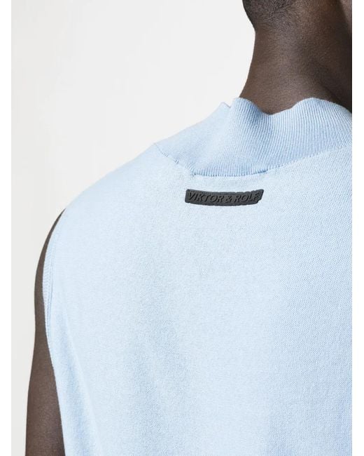 Viktor & Rolf Blue Cable-Knit V-Neck Vest for men