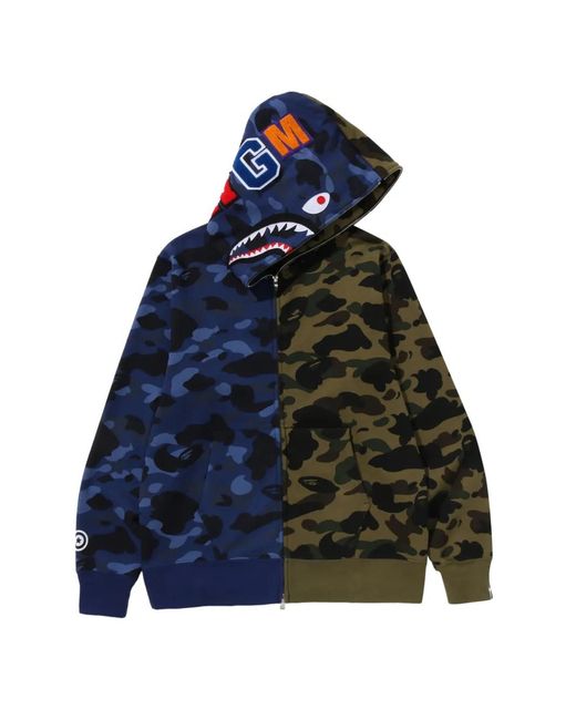 A Bathing Ape Blue Split Camo Shark Full-Zip Hoodie for men