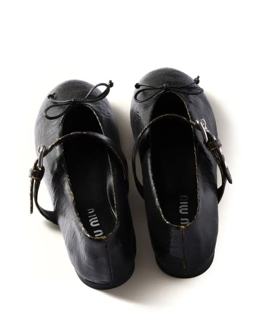 Miu Miu Black Leather Ballerina Shoes