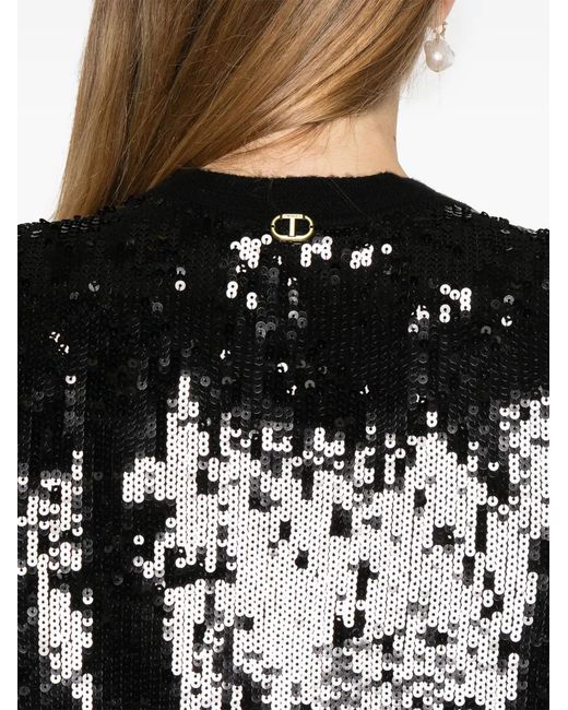 Twinset Black Sequinned Double-Breasted Cardigan